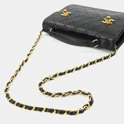 Pre Owned Chanel Double CC Turn Lock Cambon Charm Small Black Quilted Lambskin Shoulder Bag