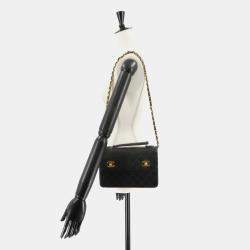 Pre Owned Chanel Double CC Turn Lock Cambon Charm Small Black Quilted Lambskin Shoulder Bag