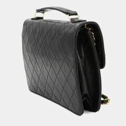 Pre Owned Chanel Double CC Turn Lock Cambon Charm Small Black Quilted Lambskin Shoulder Bag