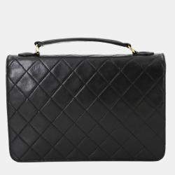 Pre Owned Chanel Double CC Turn Lock Cambon Charm Small Black Quilted Lambskin Shoulder Bag