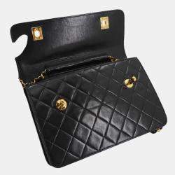 Pre Owned Chanel Double CC Turn Lock Cambon Charm Small Black Quilted Lambskin Shoulder Bag