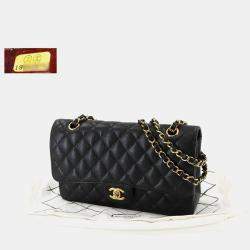 Pre Owned حقيبة شانيل كلاسيك صغيرة ذات قلاب مزدوج جلد كافيار سوداء بسلسلة على الكتف