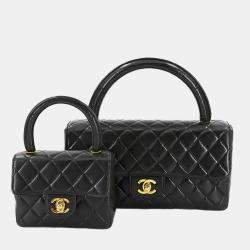 مملوكة مسبقًا Chanel Vintage Twin Flap Set Black Leather Handbags