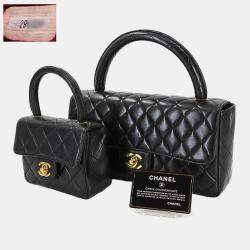 مملوكة مسبقًا Chanel Vintage Twin Flap Set Black Leather Handbags