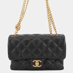 Pre Owned Chanel Chain Shoulder Bag Matelasse Coco Mark Lambskin
