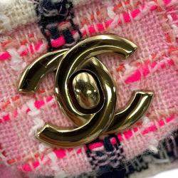 Pre Owned Chanel Chain Shoulder Bag With Coco Mark Matelasse 20 Tweed