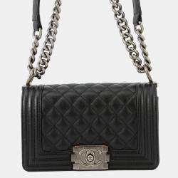 Pre Owned Chanel Chain Shoulder Bag Matelasse Coco Mark Boy Small Black