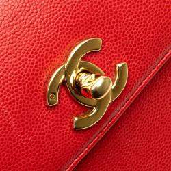 Pre Owned Chanel Coco Mark Red Grained Calfskin Leather Shoulder Bag