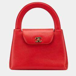 Pre Owned Chanel Coco Mark Handbag Red Caviar Skin