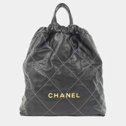 Pre Owned Chanel 22 Line Black Calf Backpack