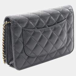 Pre Owned Chanel Matelasse Shoulder Bag In Grained Calfskin Caviar Leather Black
