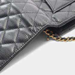 Pre Owned Chanel Matelasse Shoulder Bag In Grained Calfskin Caviar Leather Black