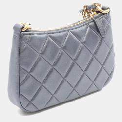 Pre Owned Chanel Matelasse Coco Mark Shoulder Bag In Lambskin Leather Gray