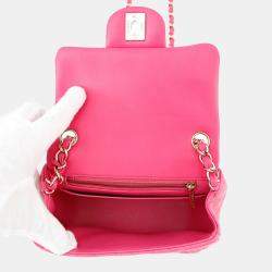 Pre Owned Chanel Chain Shoulder Bag Matelasse Coco Mark Mini Lambskin Single Flap