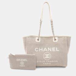 مملوكة مسبقًا Chanel Deauville Tote Bag Canvas And Leather Beige White