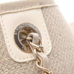 مملوكة مسبقًا Chanel Deauville Tote Bag Canvas And Leather Beige White