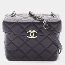 Pre Owned حقيبة كتف صندوق صغيرة بشريط شانيل ماتلاسي سوداء جلد الخروف