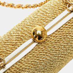 Pre Owned Chanel Coco Mark Chain One-Shoulder Bag In Gold Glitter Canvas And Leather