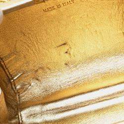 Pre Owned Chanel Coco Mark Chain One-Shoulder Bag In Gold Glitter Canvas And Leather