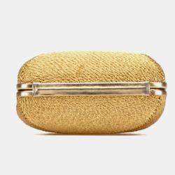 Pre Owned Chanel Coco Mark Chain One-Shoulder Bag In Gold Glitter Canvas And Leather