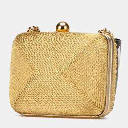 Pre Owned Chanel Coco Mark Chain One-Shoulder Bag In Gold Glitter Canvas And Leather