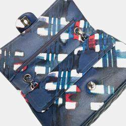 Pre Owned حقيبة شانيل إيرلاين ماتلاسيه كو كو مارك فلاب مزدوج سلسلة كتف بحرية بيضاء متعددة الألوان جلد حمل