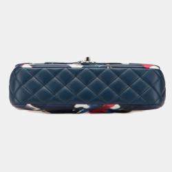 Pre Owned حقيبة شانيل إيرلاين ماتلاسيه كو كو مارك فلاب مزدوج سلسلة كتف بحرية بيضاء متعددة الألوان جلد حمل