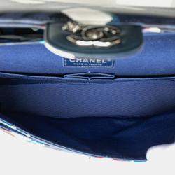 Pre Owned حقيبة شانيل إيرلاين ماتلاسيه كو كو مارك فلاب مزدوج سلسلة كتف بحرية بيضاء متعددة الألوان جلد حمل