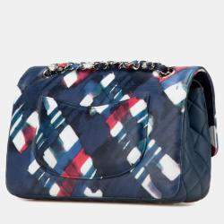 Pre Owned حقيبة شانيل إيرلاين ماتلاسيه كو كو مارك فلاب مزدوج سلسلة كتف بحرية بيضاء متعددة الألوان جلد حمل