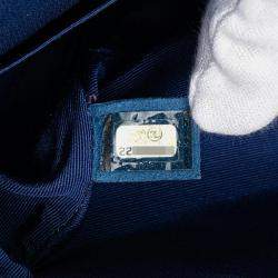 Pre Owned حقيبة شانيل إيرلاين ماتلاسيه كو كو مارك فلاب مزدوج سلسلة كتف بحرية بيضاء متعددة الألوان جلد حمل