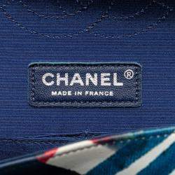 Pre Owned حقيبة شانيل إيرلاين ماتلاسيه كو كو مارك فلاب مزدوج سلسلة كتف بحرية بيضاء متعددة الألوان جلد حمل