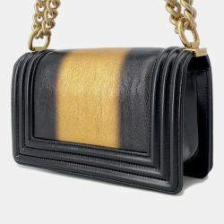 Pre Owned حقيبة كتف سلسلة شانيل بوي صغيرة جلد مع علامة كوكو خط أسود