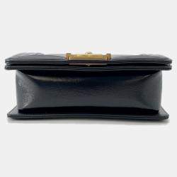 Pre Owned حقيبة كتف سلسلة شانيل بوي صغيرة جلد مع علامة كوكو خط أسود