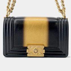 Pre Owned حقيبة كتف سلسلة شانيل بوي صغيرة جلد مع علامة كوكو خط أسود