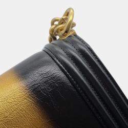 Pre Owned حقيبة كتف سلسلة شانيل بوي صغيرة جلد مع علامة كوكو خط أسود