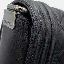 Pre Owned Chanel Chain Shoulder Bag With Coco Mark And Matelasse Design Boy Lambskin