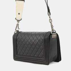 Pre Owned Chanel Chain Shoulder Bag With Coco Mark And Matelasse Design Boy Lambskin