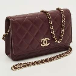 مملوكة مسبقًا Chanel CC Burgundy Quilted Caviar Leather Wallet On Chain