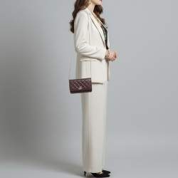 مملوكة مسبقًا Chanel CC Burgundy Quilted Caviar Leather Wallet On Chain