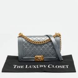 Pre Owned حقيبة شانييلا قلاب جلد مبطن معدني رمادي متوسط بويا