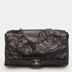 مملوكة مسبقًا Chanel 3 Accordion Black Camellia Leather Flap Bag