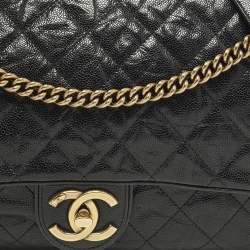 Pre Owned Chanel Easy Flap Black Quilted Caviar Aged Leather Bag