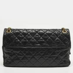 Pre Owned Chanel Easy Flap Black Quilted Caviar Aged Leather Bag