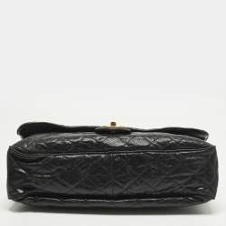 Pre Owned Chanel Easy Flap Black Quilted Caviar Aged Leather Bag