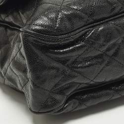 Pre Owned Chanel Easy Flap Black Quilted Caviar Aged Leather Bag