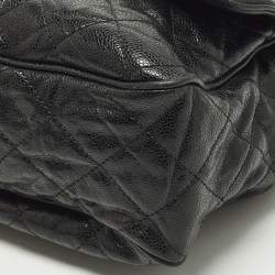 Pre Owned Chanel Easy Flap Black Quilted Caviar Aged Leather Bag