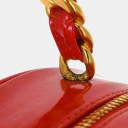 Pre Owned Chanel Red Patent Leather Round Vanity Handbag