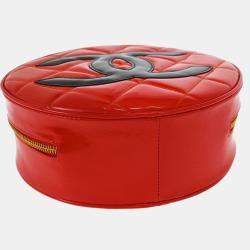 Pre Owned Chanel Red Patent Leather Round Vanity Handbag