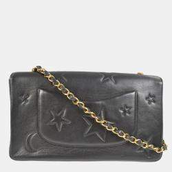 Pre Owned Chanel Black Lambskin Medium Classic Single Flap Shoulder Bag