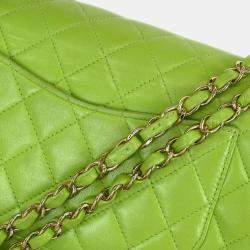 مملوكة مسبقًا Chanel Classic Double Flap Medium Green Lambskin Leather Shoulder Bag